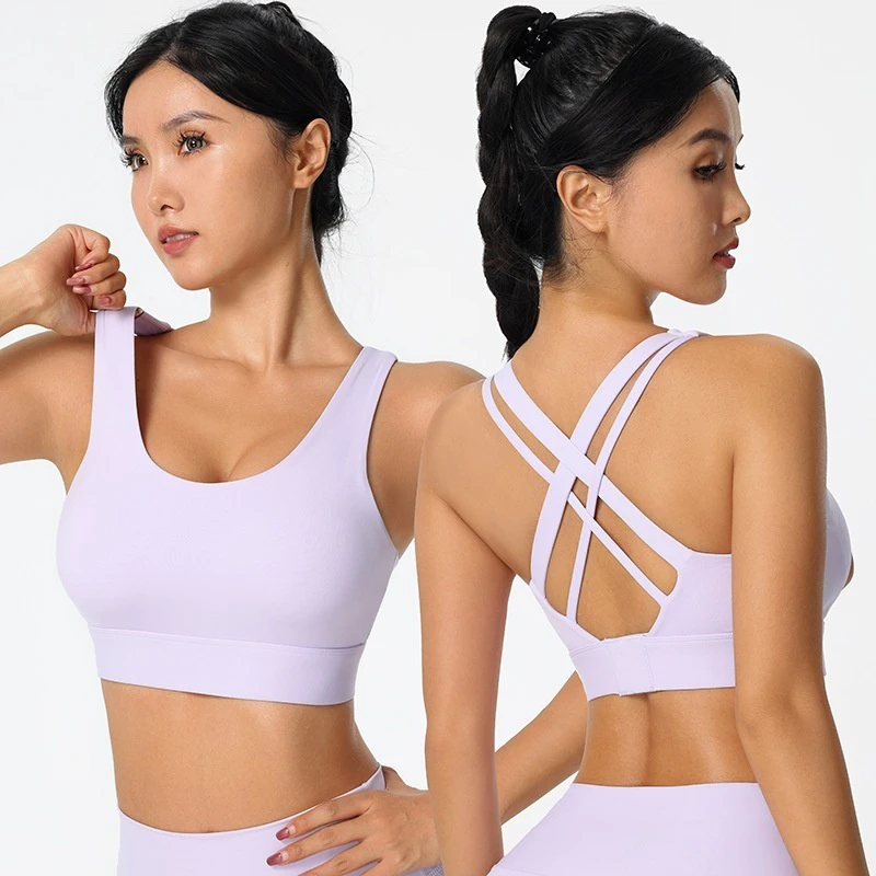 Women Nude-Feel Sports Bra Fixed-Cup Inside with Adjusted Clip Back Fitness Bra Yoga Bra Customize
