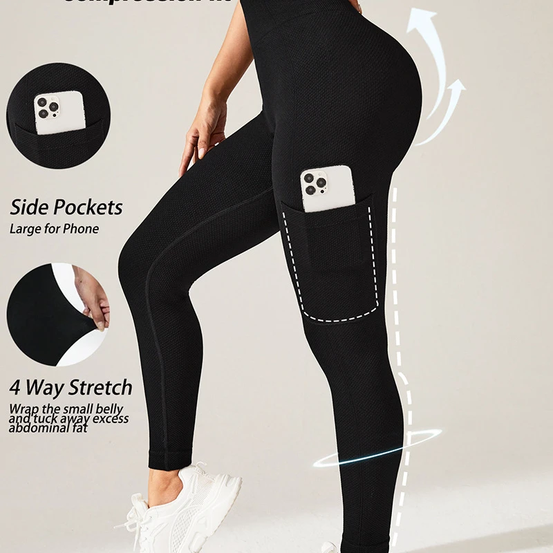High Waist Solid Color Scrunch Butt Pants Workout Athletic Wear Fitness Yoga Gym Leggings With Pocket for Women