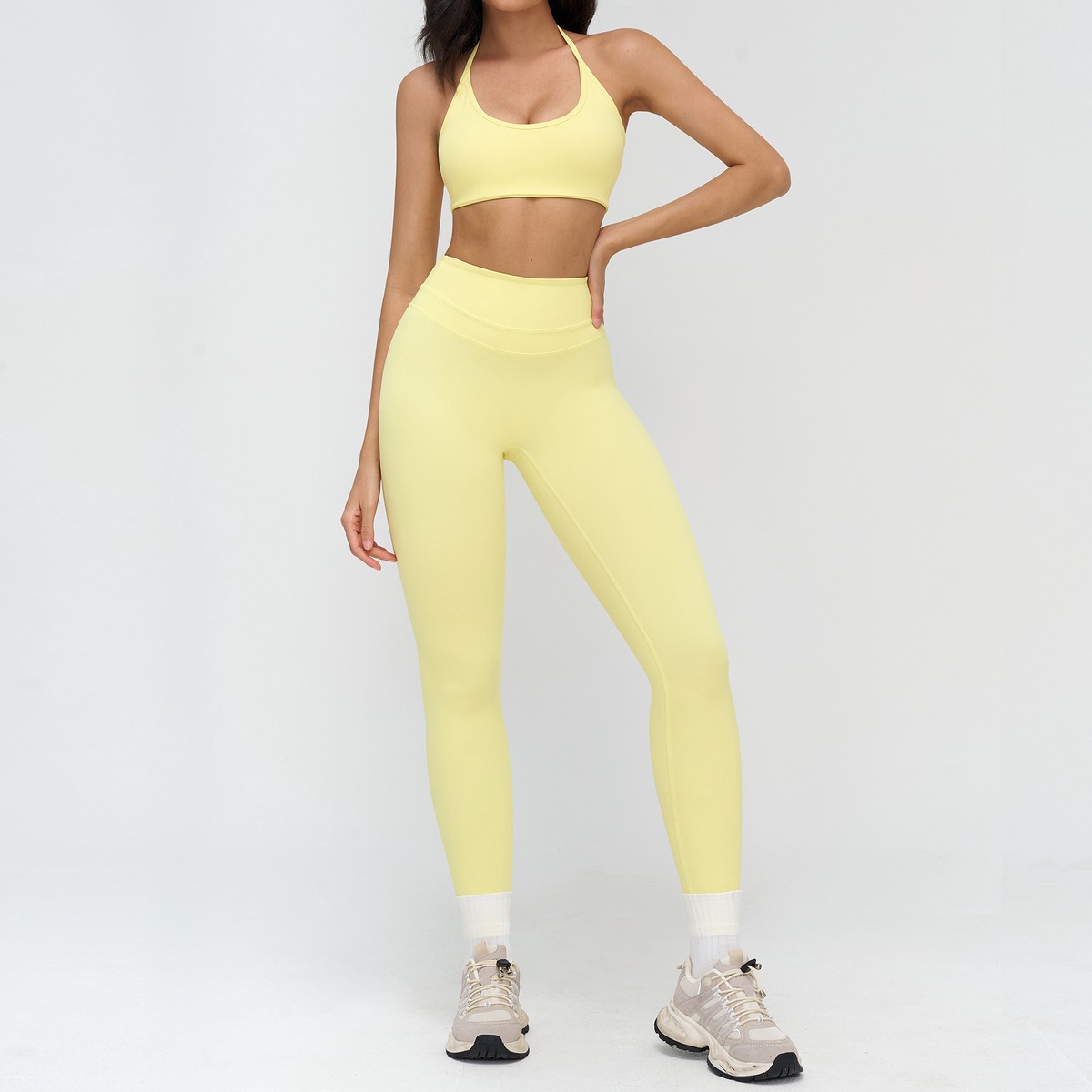 Brushed 2-Piece Yoga Set Hollow Back-Fitting Yoga Suit Print Design Breathable High Waist Elastic Waist Sports Wear for Women