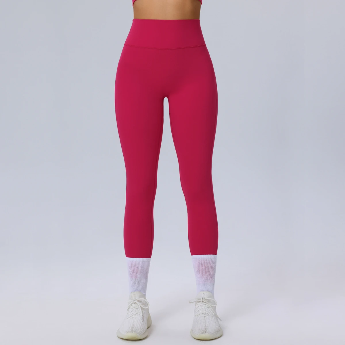 Buttery Soft Spandex/Nylon Solid High Waist Tummy Compression Yoga Leggings Four-Way Stretch Breathable Fabric Full-Length Gym