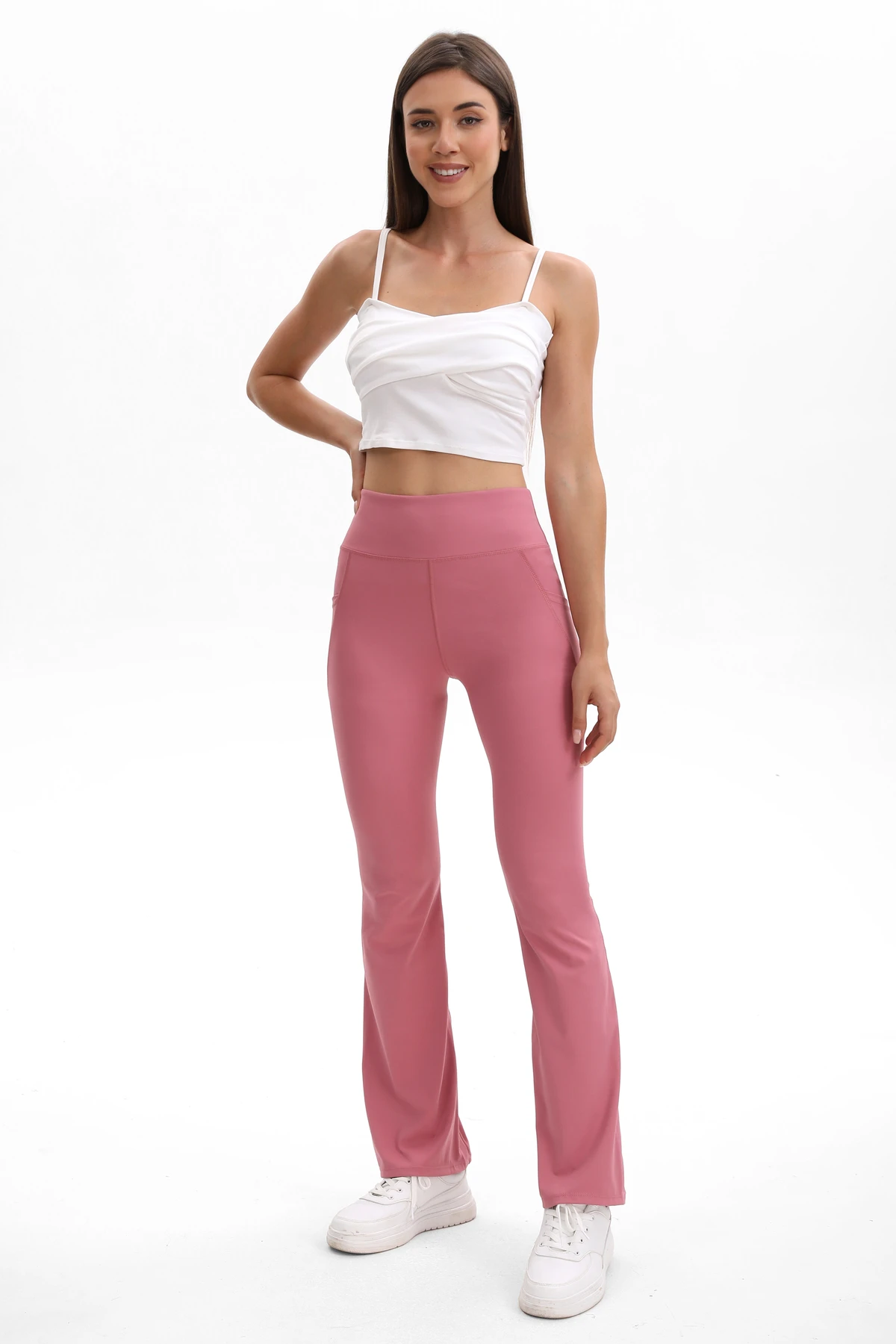 Solid Color Full Length High Waist Flared Yoga Pants High Elastic Slim Fit Four-Way Stretch Eco-Friendly Soft Drape Comfortable