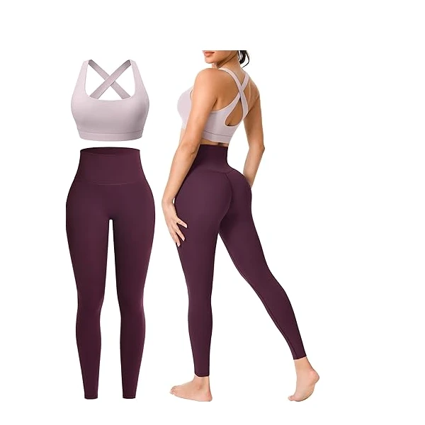 Factory Direct Workout Sets for Women High Waisted Leggings with Cross Back Sports Bra Yoga Custom Outfits for Gym Exercise