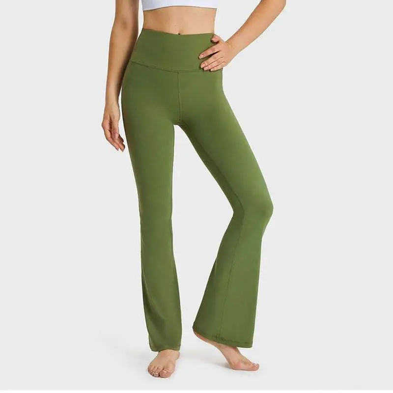 Women High Quality Flare Yoga Boot Cut Leggings Breathable Thick Knee-Length with High Waist Pocket