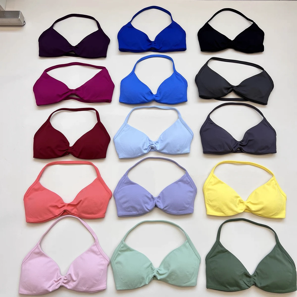 High Quality Women Halter Gather Sports Bra Front Custom Logo High Support Yoga Quick Dry Breathable Spandex/Nylon for Women
