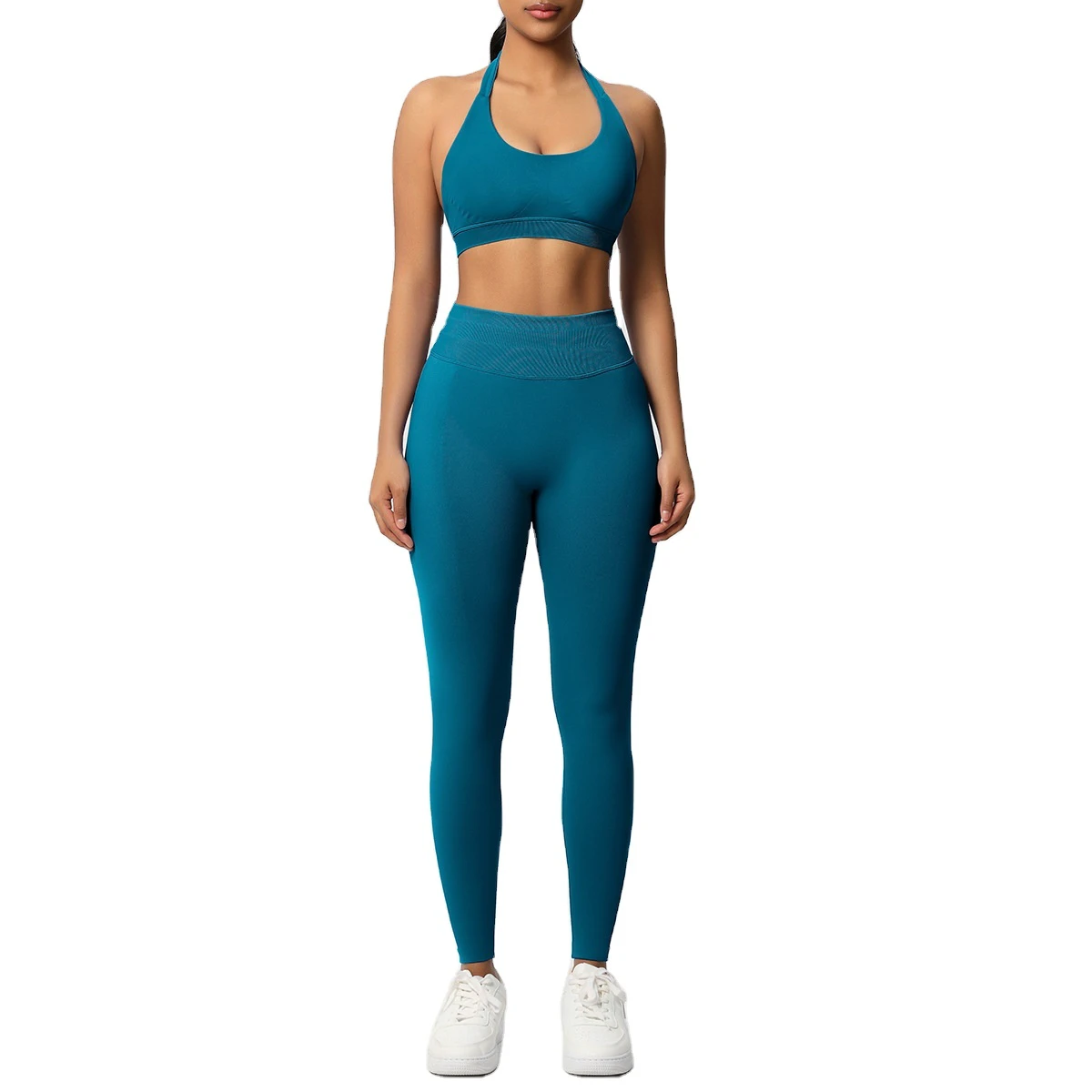 Seamless Knitted Yoga Suit Halter Neck High Waist Quick Dry Sports Bra Set Tight-Fitting Women's Plus Size Fitness And Yoga Sets