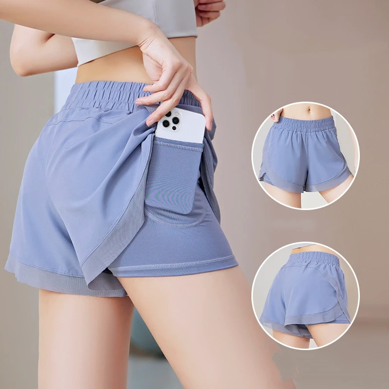Active Women's Solid High Waist Running Shorts with Phone Pocket-Breathable Quick Dry Stretch Plus Size Gym Fitness Yoga Sport