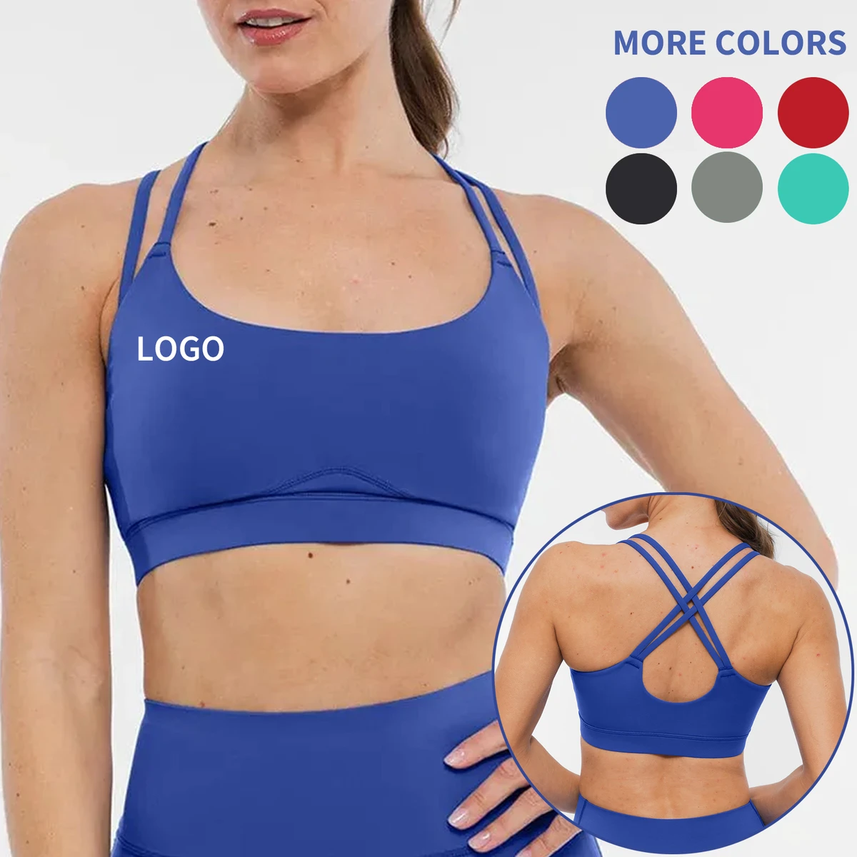 Vractive Wholesale Breathable Cross Back Strappy U-NECK Backless Sports Bra Medium Support Removable Pads Women's Fitness Wear