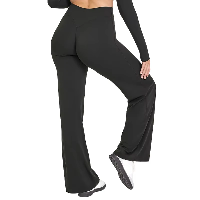 High Waist Flared Leg Yoga Leggings Full Length Solid Color Spandex Polyester Four-Way Stretch Women's Fitness Pants