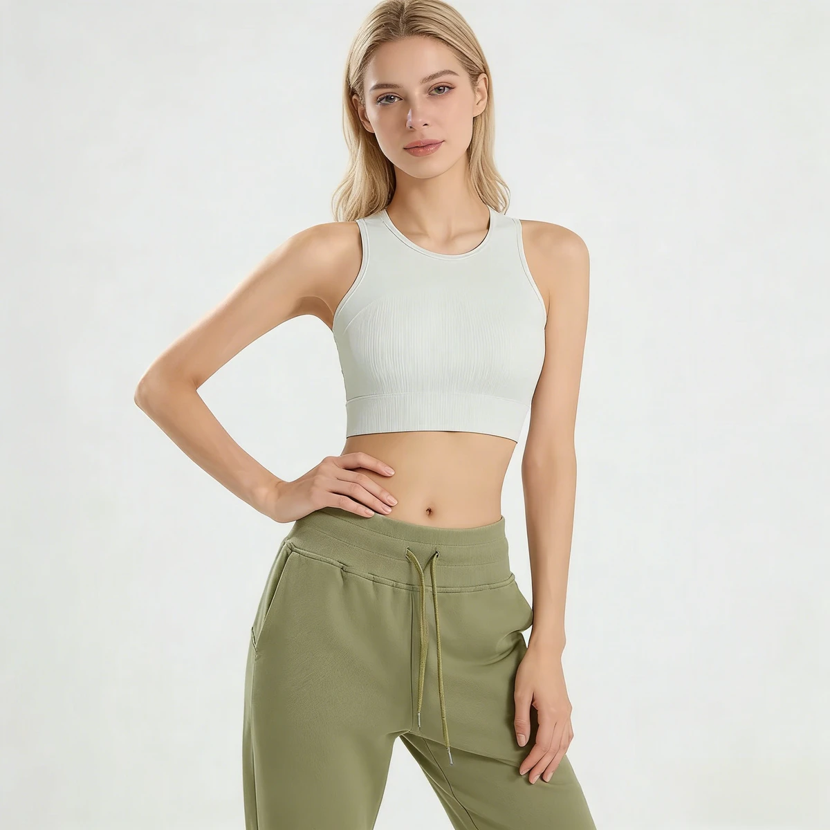 Women's New Fashion Seamed Breathable Yoga Sports Bra Fitness Vest with Fixed Cup Shoulder Strap Front Logo Position Underwear