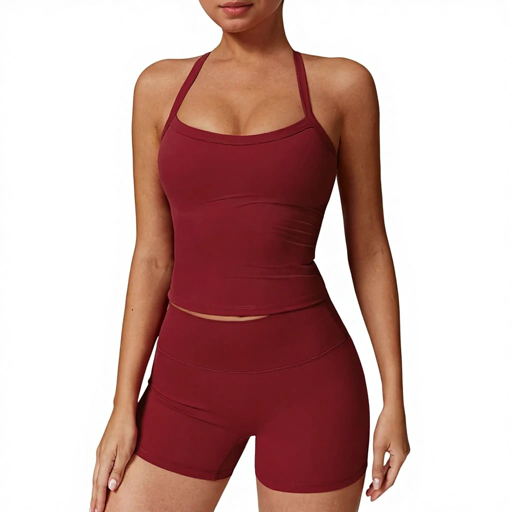QBGJTD Solid Two-Piece Breathable Spandex/Nylon Wrinkle-Resistant Workout Sets Women Tank Top Matching High Waist Booty Yoga