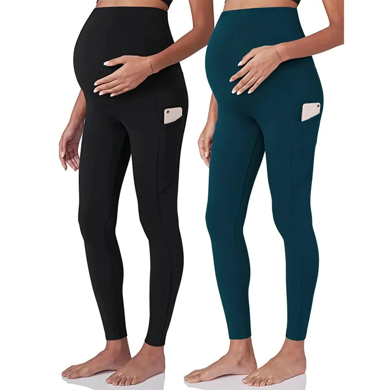 Wholesale High Waist Yoga Leggings 2 PCS With Pockets Soft Lightweight Quick Dry Stretch Yoga Fitness Maternity Pants for Women