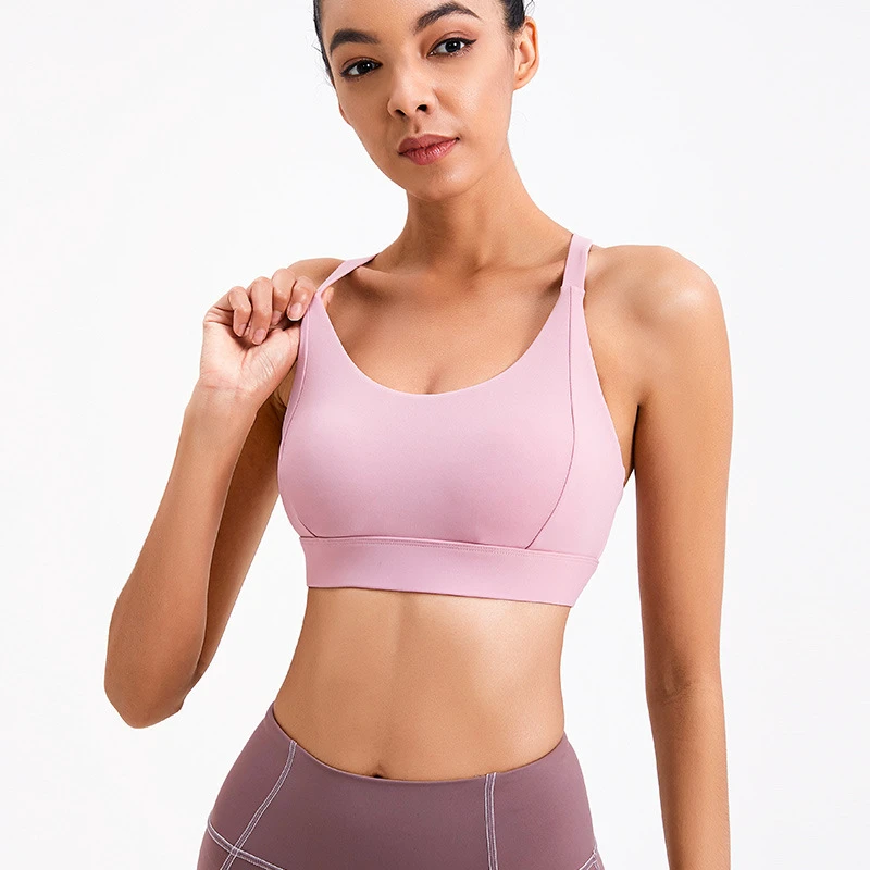 High-intensity Plus-size One-piece Full Cup Wire Free Breathable Quick Dry Solid Yoga Fitness Quick-Dry Four Way Stretch Gym Bra