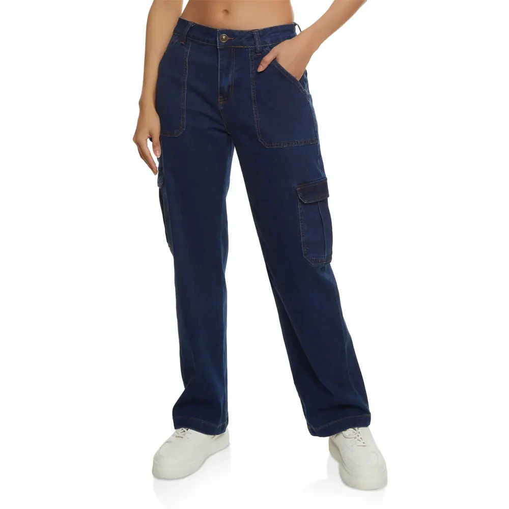 Oversize Outdoor Casual Cargo Pants Women Elastic Waist High Mid-Weight Polyester/Cotton Flare Breathable Autumn Flat High