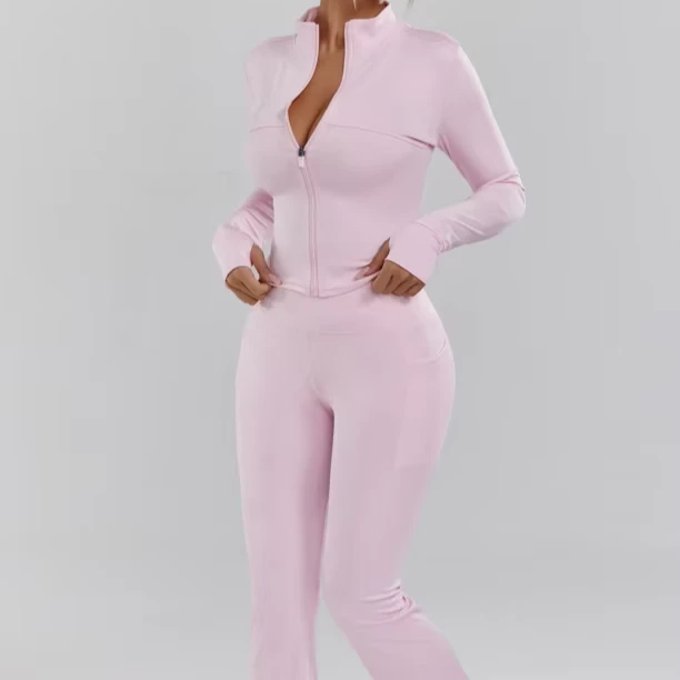 Women's 2 Piece Yoga Workout Set - Short Sleeve Quick Dry Crop Top & Slim Fit Butt Lift Long Pants with Pockets