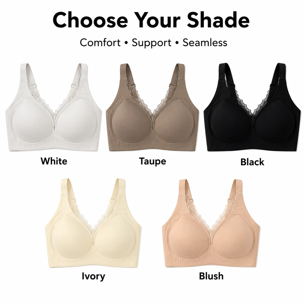 New Sexy Lace Trim Wide Shoulder Strap Non-Magnetic Bralette Women's Contour Thin Cup Sports Bra
