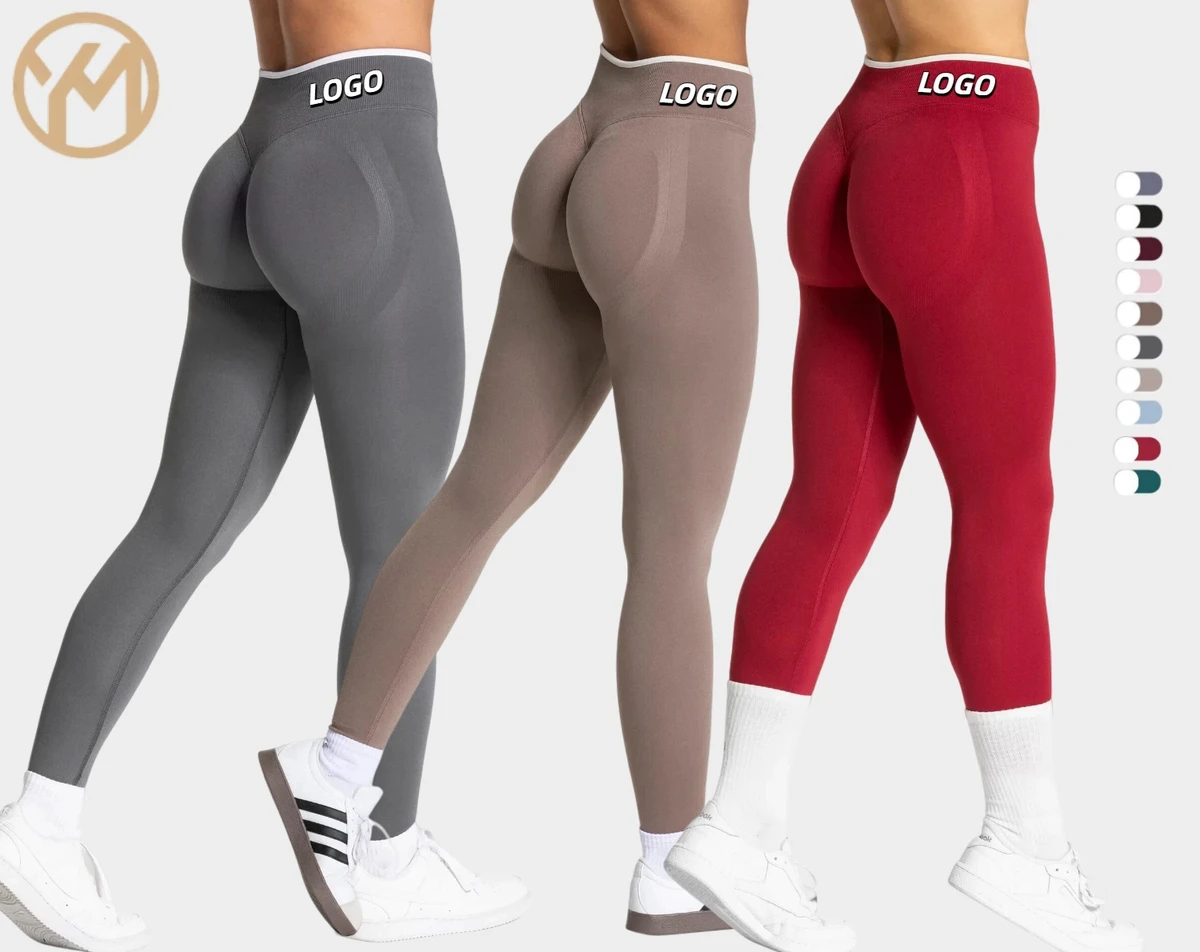 Yimo Women Scrunch Butt High Waist Yoga Pants Lady Seamless Blocking Color Legging Female Shaping Bound Feet Fitness Trousers