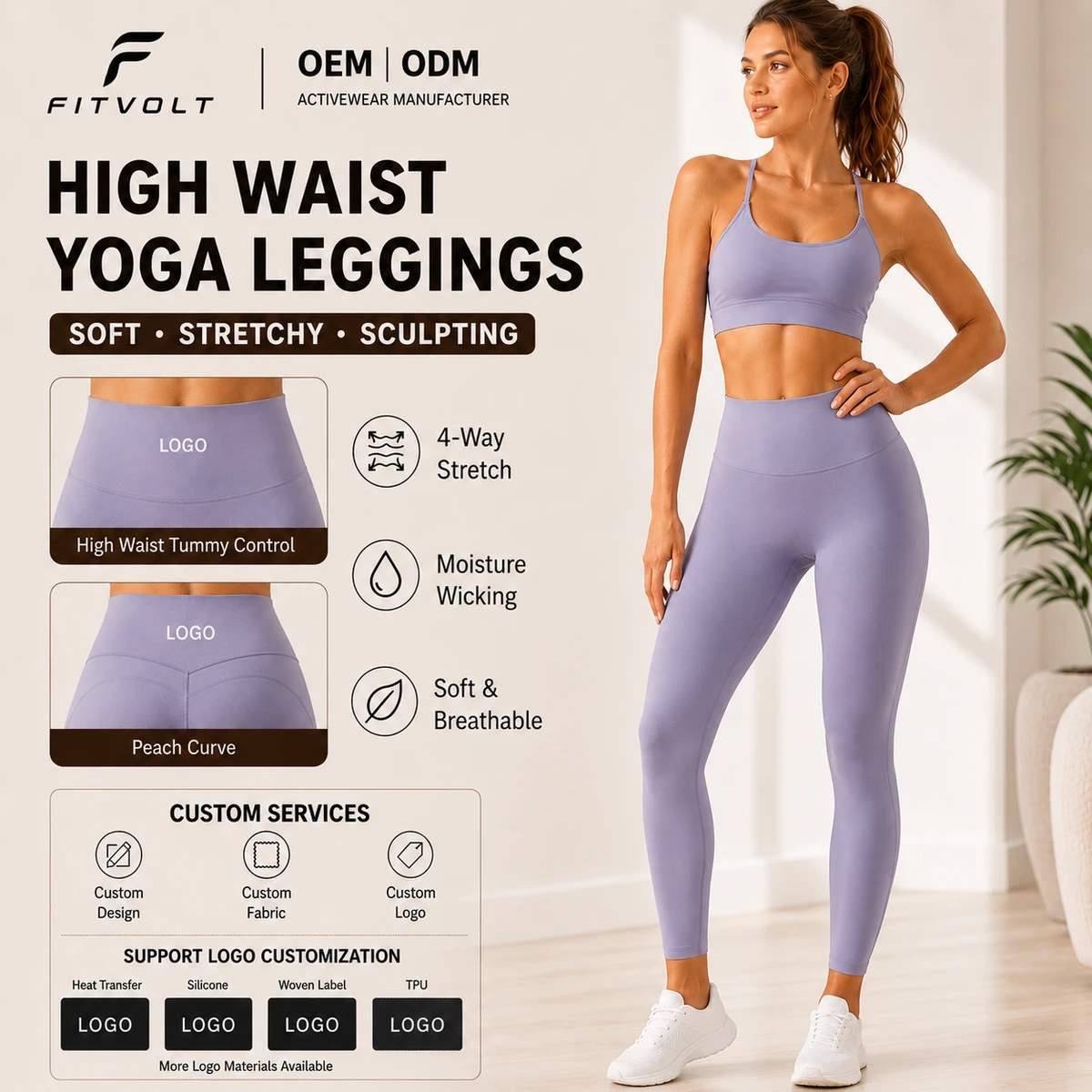 FITVOLT Stretchy Dance Training Fitness Pants Naked-Sense Yoga Leggings Peach Lift Leggings Women's 3/4 Sports Pants