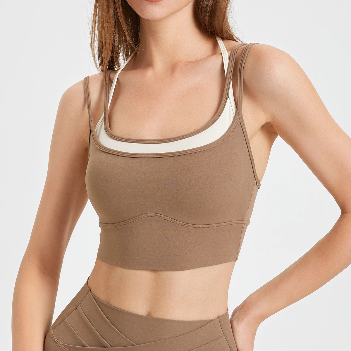 High Support Luxury Summer Beautiful Back Contrasting Colors High Impact Yoga Exercise Quick Drying 2 in 1 Bra for Women