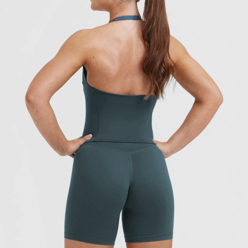 Women's Lightweight Breathable U-Neck Halter Gym Workout Tank Top Quick-Dry Sportswear with Built-In Bra