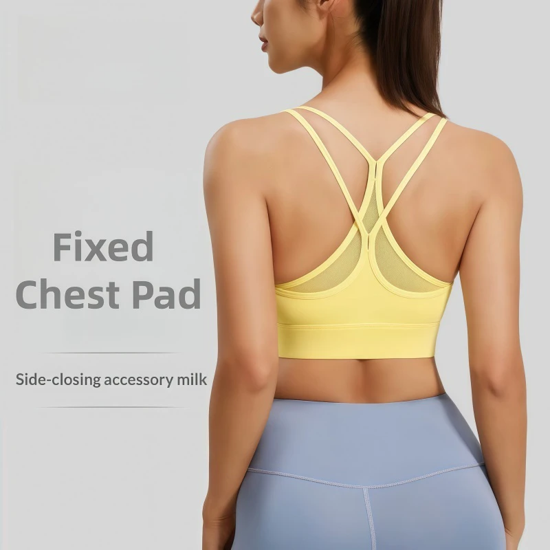 Seamless Mesh Back Cross Sports Bra High Strength Anti-shock Yoga Fitness Underwear for Women High Support