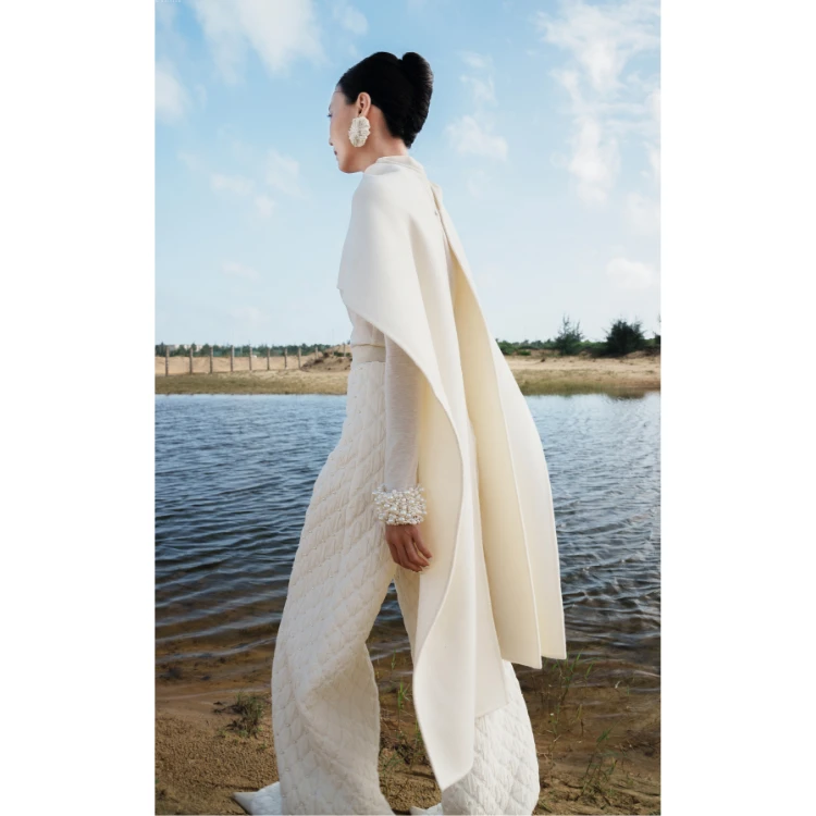 New Style Collection MID RISE WIDE LEG PANTS Organic Cotton Quilt Fabric White Color Women's Pants High Waist From Vietnam