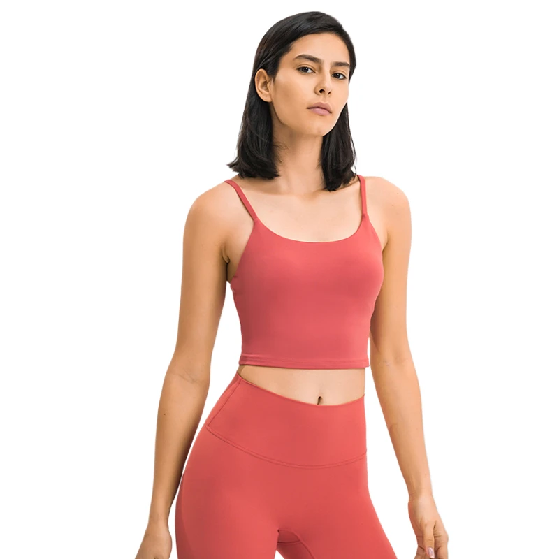 Factory Custom Strappy Sports Bra Thin Strap Girls Sexy Fitness Running Yoga Camisole Tank Top Women With Chest Pad