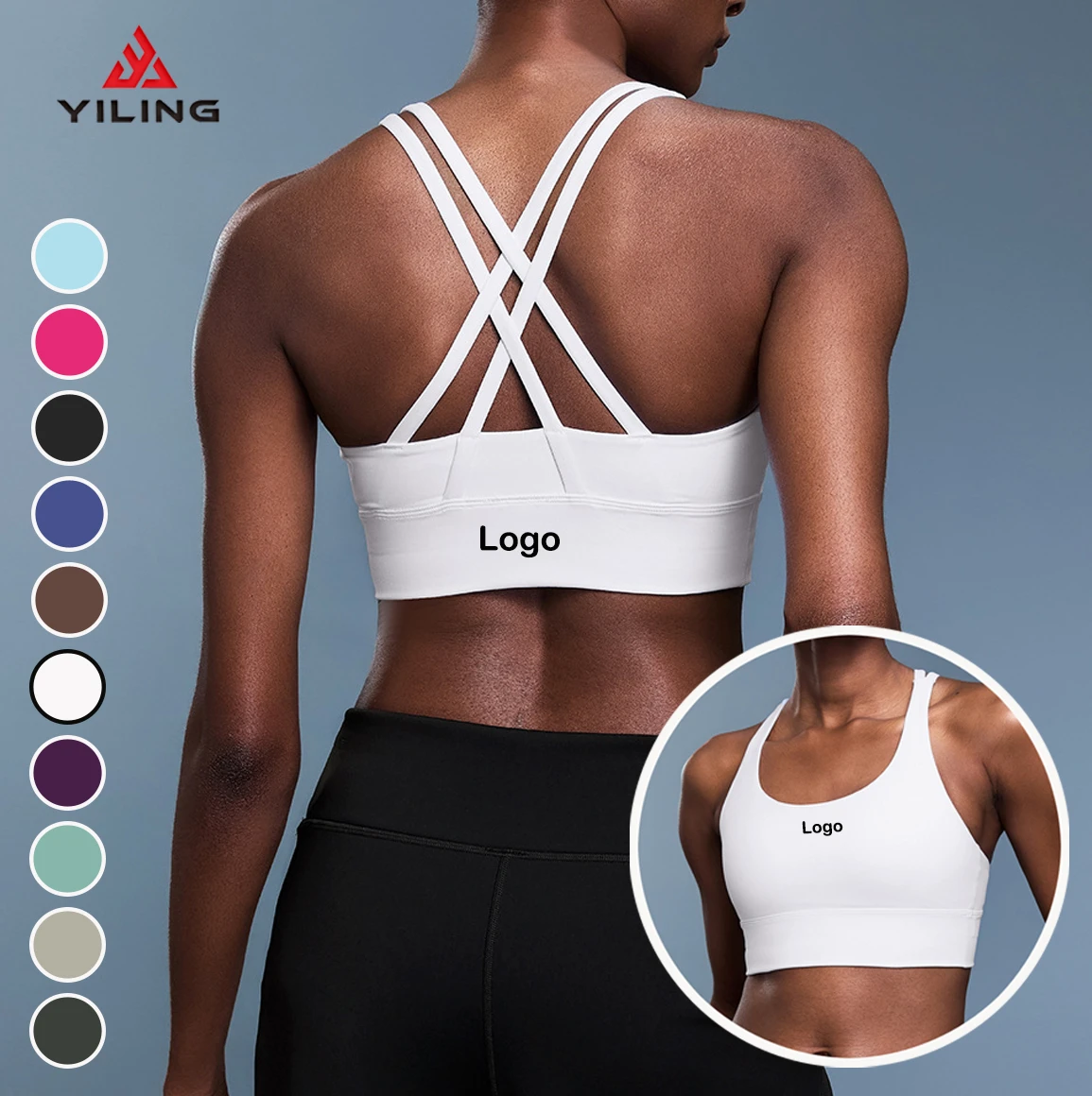 YILING Hot Sale Women's High Support Sports Bra Breathable Cross Back Straps Fitness Yoga Bra with Removable Cups for Running