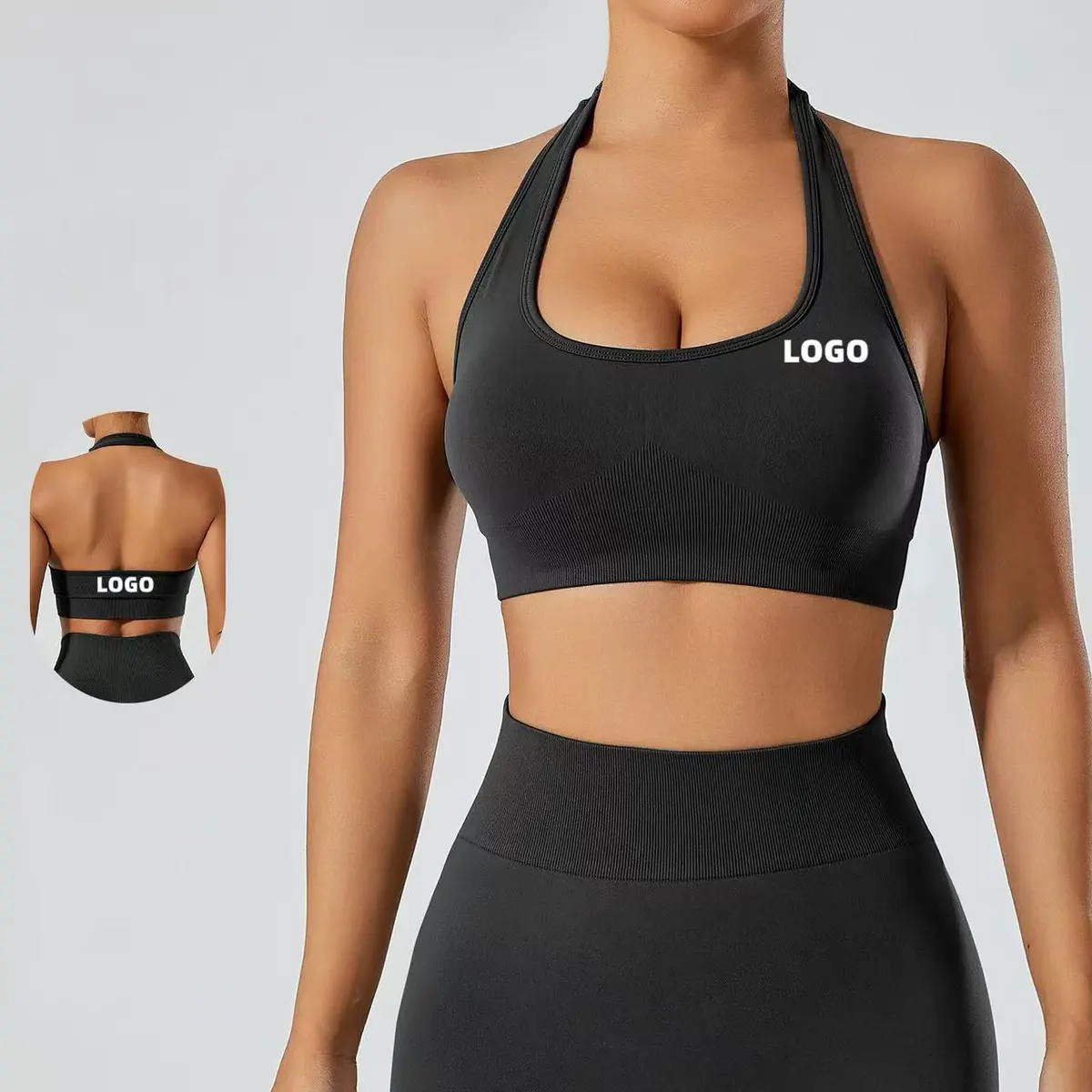 Medium Low for Impact Sports Gym Yoga Bra for Women Halter Bra Seamless Workout Padded Open Back Lightweight Removable Pads