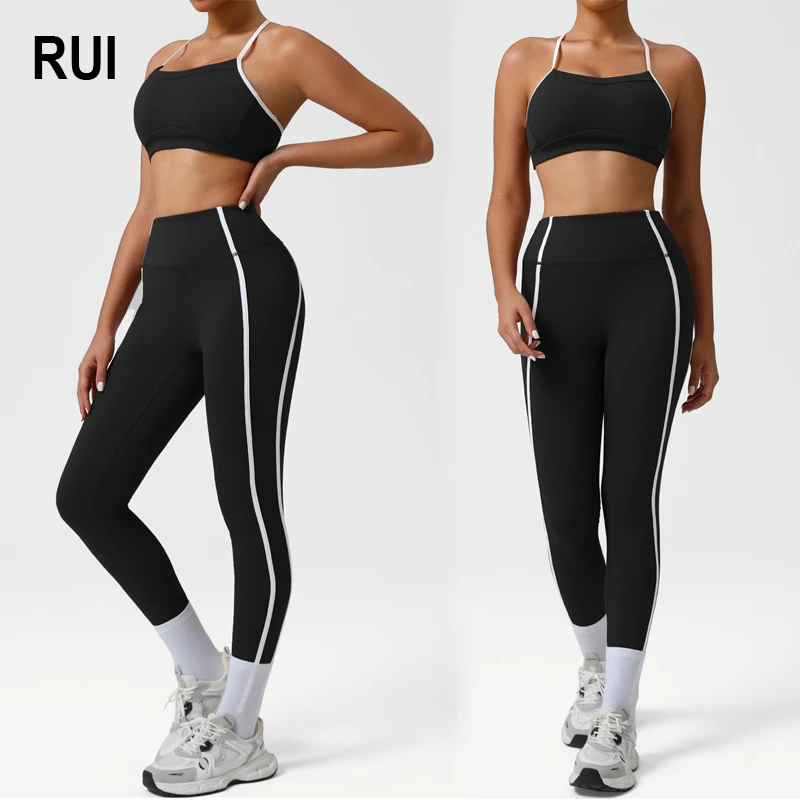 RUIQUWIN Solid Breathable Lightweight Eco-Friendly Seamless Yoga Bra High Waist Scrunch Butt Lift Leggings Women's 2 Piece Gym