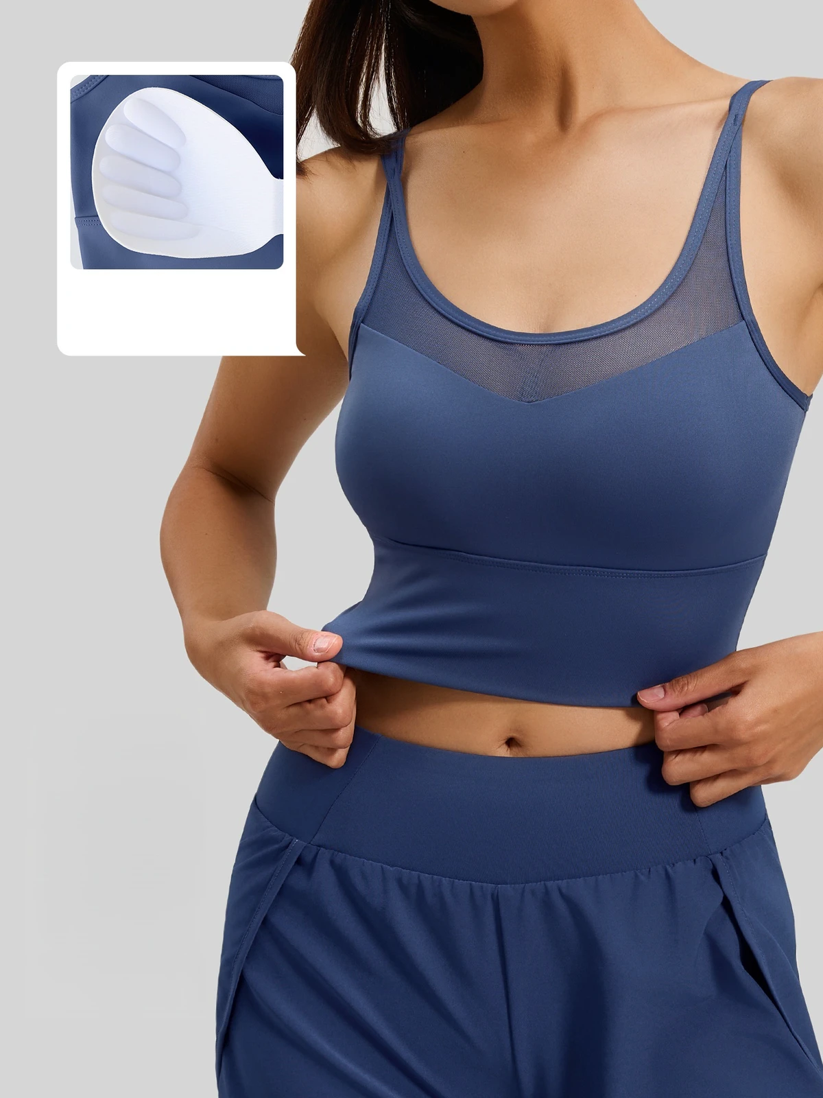 Women Breathable Medium Support Cross Back Wirefree Removable Cups Mesh Fitness Gym Bra Shockproof Sports Tops