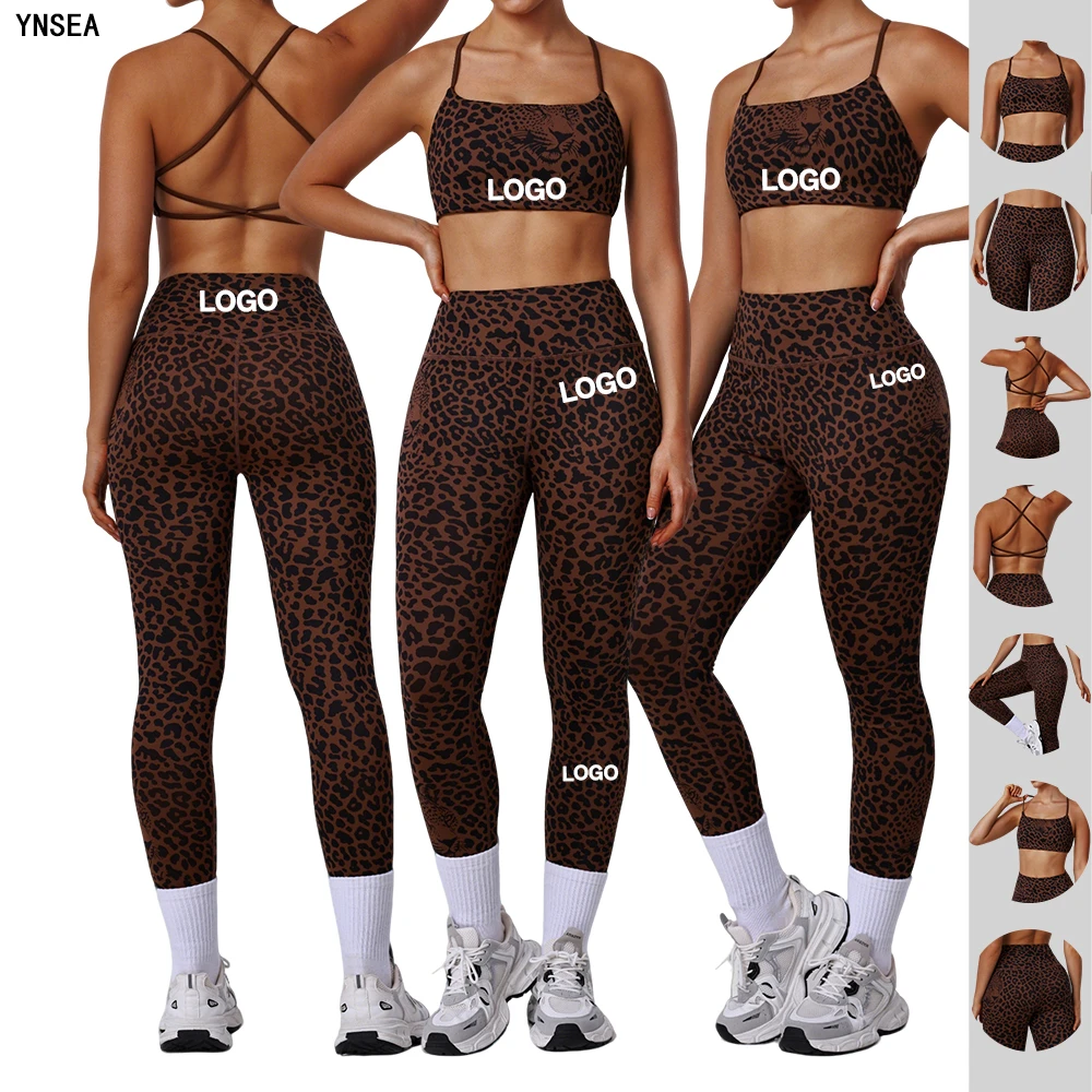 YNSEA Custom Lulu Solid Front Logo Gym Clothing Active Wear Yoga Set Halter Tight Short Top Casual Fitness Trousers 2-Piece Set