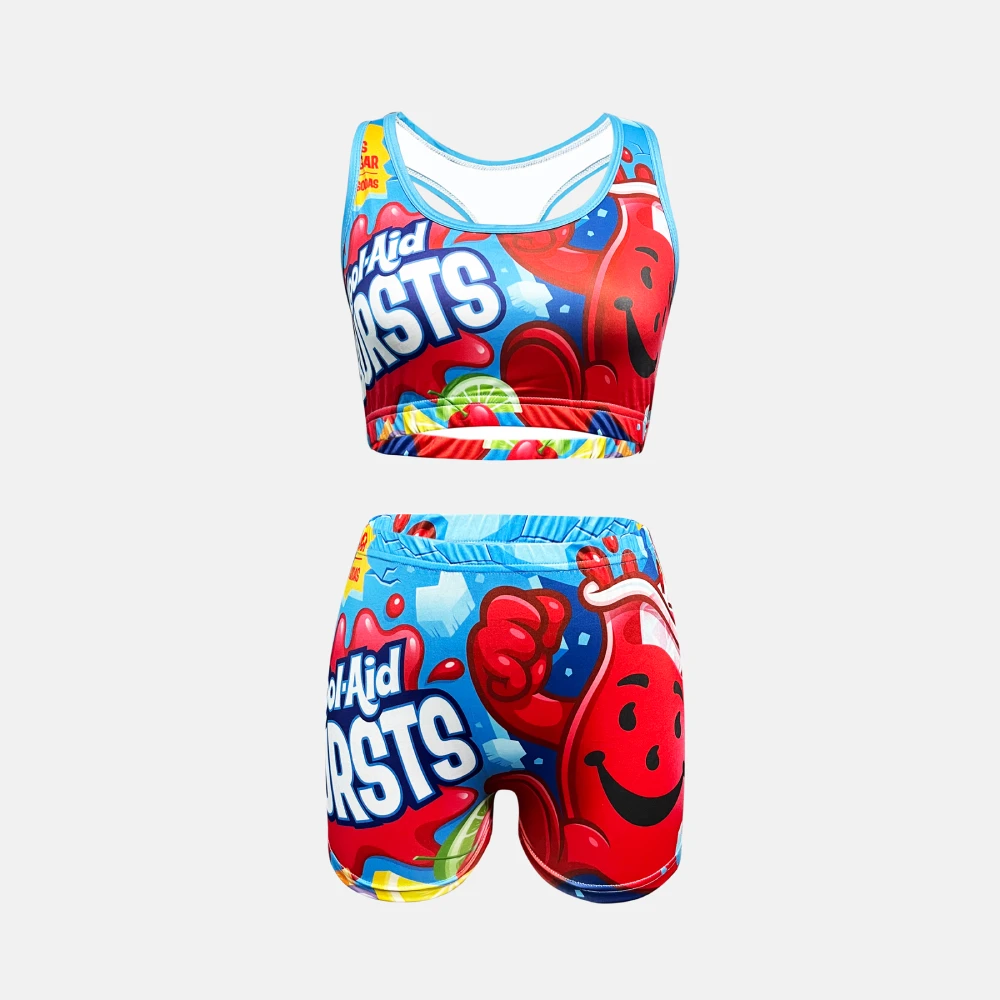 Custom Logo Women's Sports Crop Top and Pant Set Fitness Bralette Brief with Printed Pattern Logo on Waist
