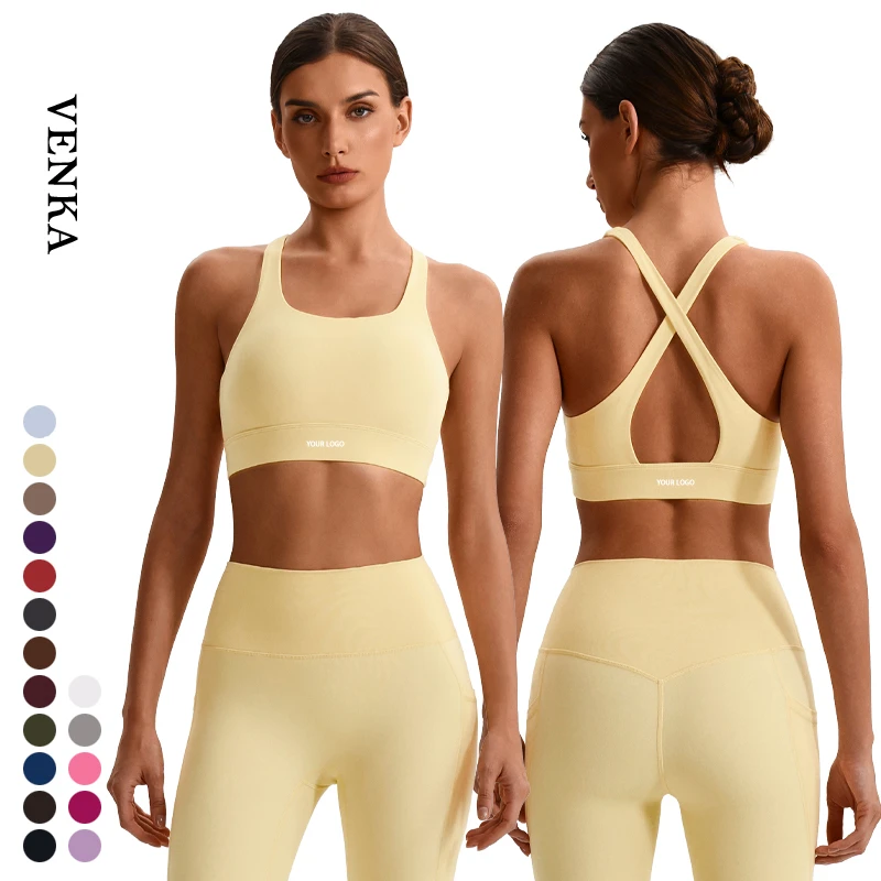 Women's Sexy Girls Yoga Tank Top Cross Back Halter with Padding High Support Quick-Drying Breathable Sports Running Fitness Bra