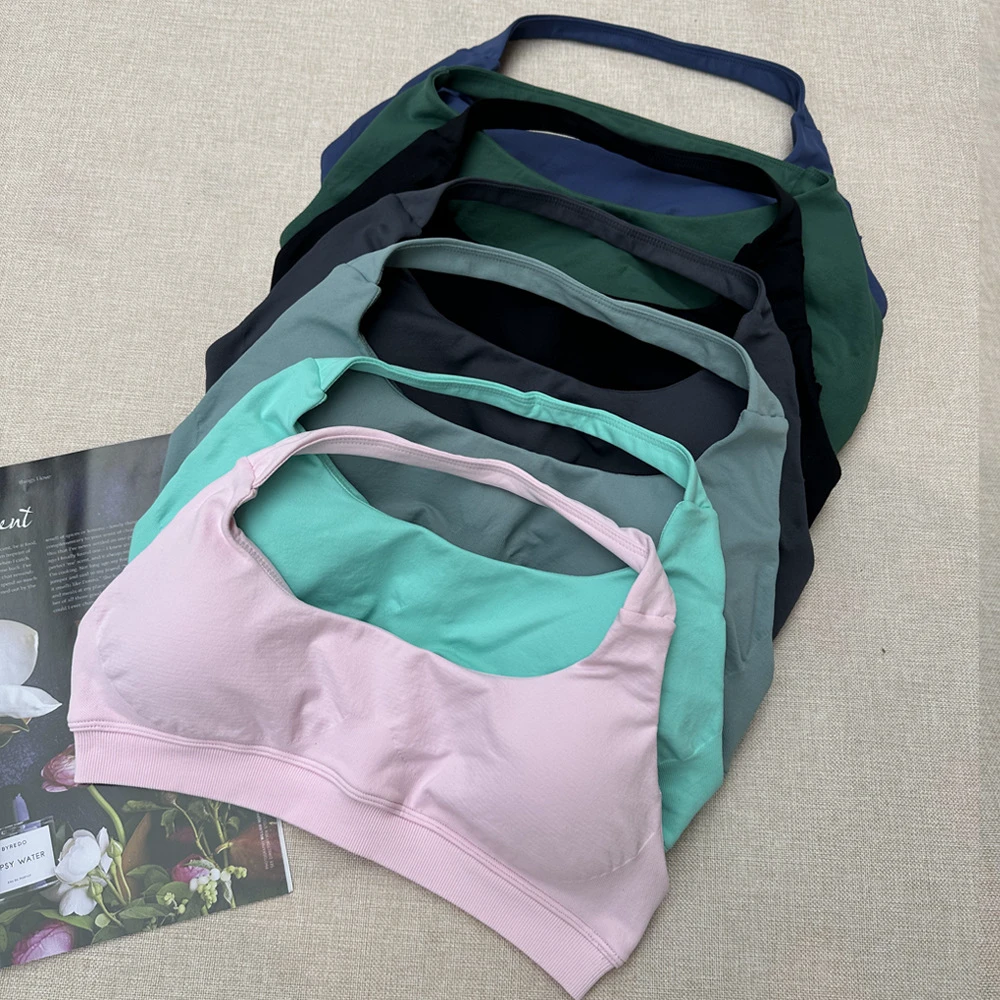 YanRuo Simple High-Elasticity Seamless High Support Sports Bra Breathable Plus Size Halter Fitness Crop Top Short Sleeves
