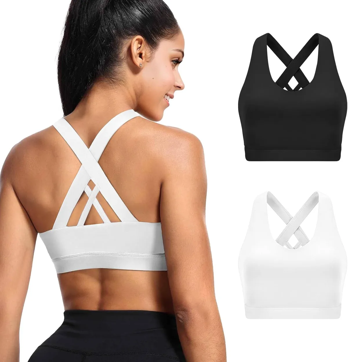 High Support Cross Back Sports Bra for Women with Large Bust High Impact Strappy Yoga Workout Bra