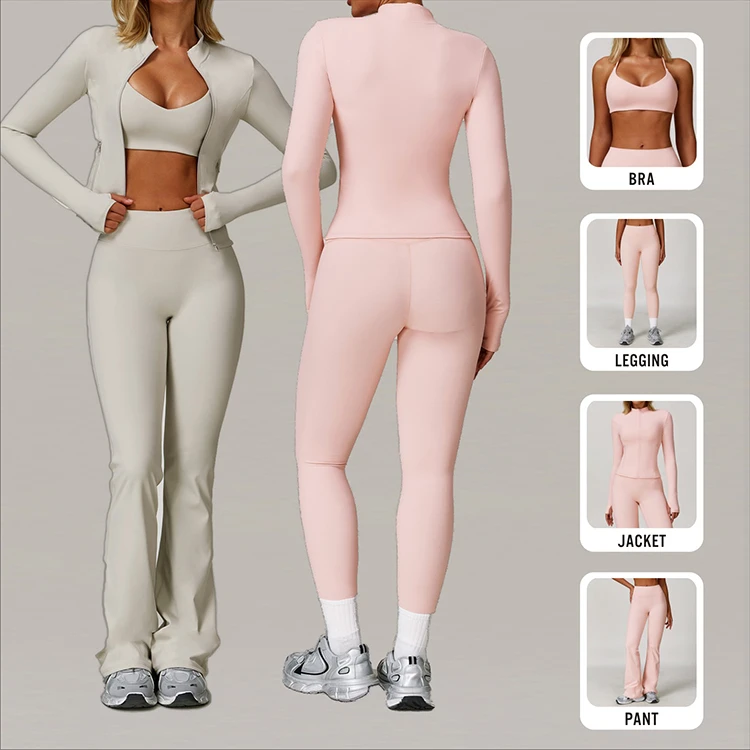 Supplier Adjustable Straps Women Bra Yoga Set Breathable High Waist Butt Lifting Pants Pockets Jacket Gym Workout Yoga Set