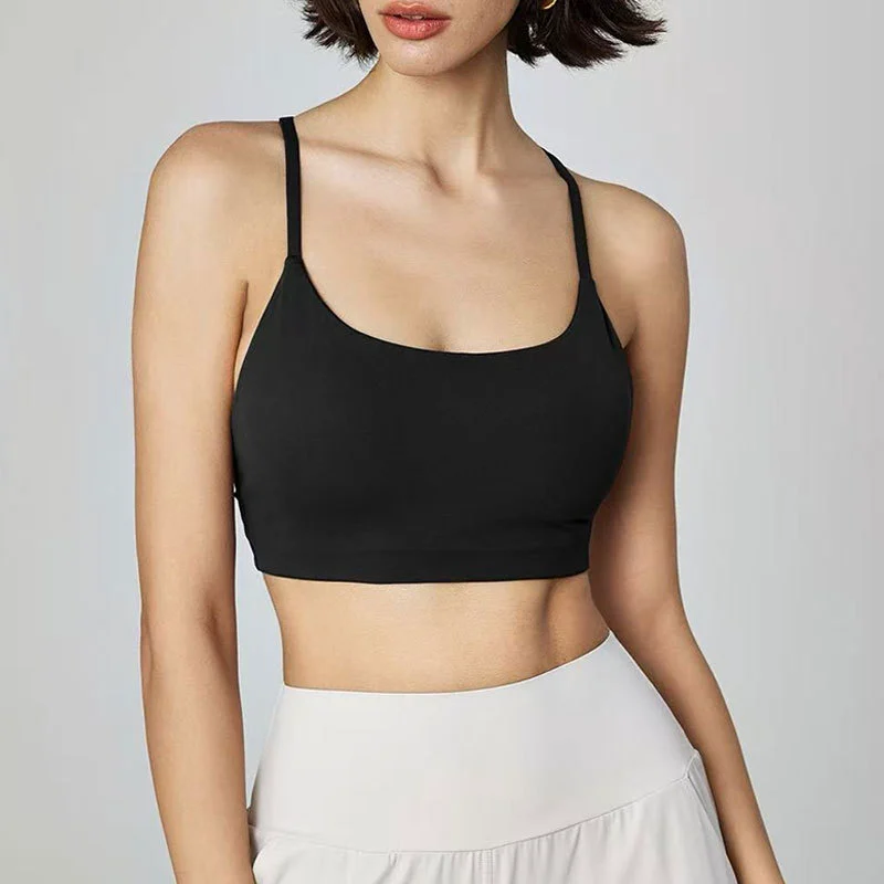 Simple Strappy Sports Bra Yoga Tank Top Medium Support Spandex/Nylon Breathable Lightweight Front Pilates Fitness Activewear