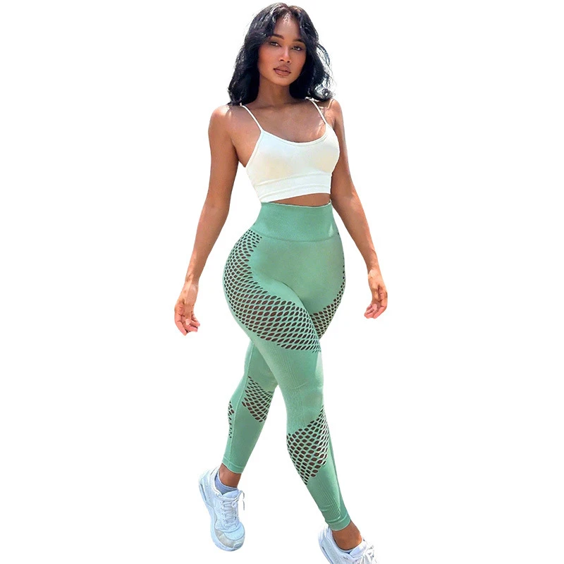 Custom Women's High-Waisted Yoga Pants Sweat-Wicking Spandex/Nylon Hollowed-Out Cropped Running Sports Fitness Tights Yoga