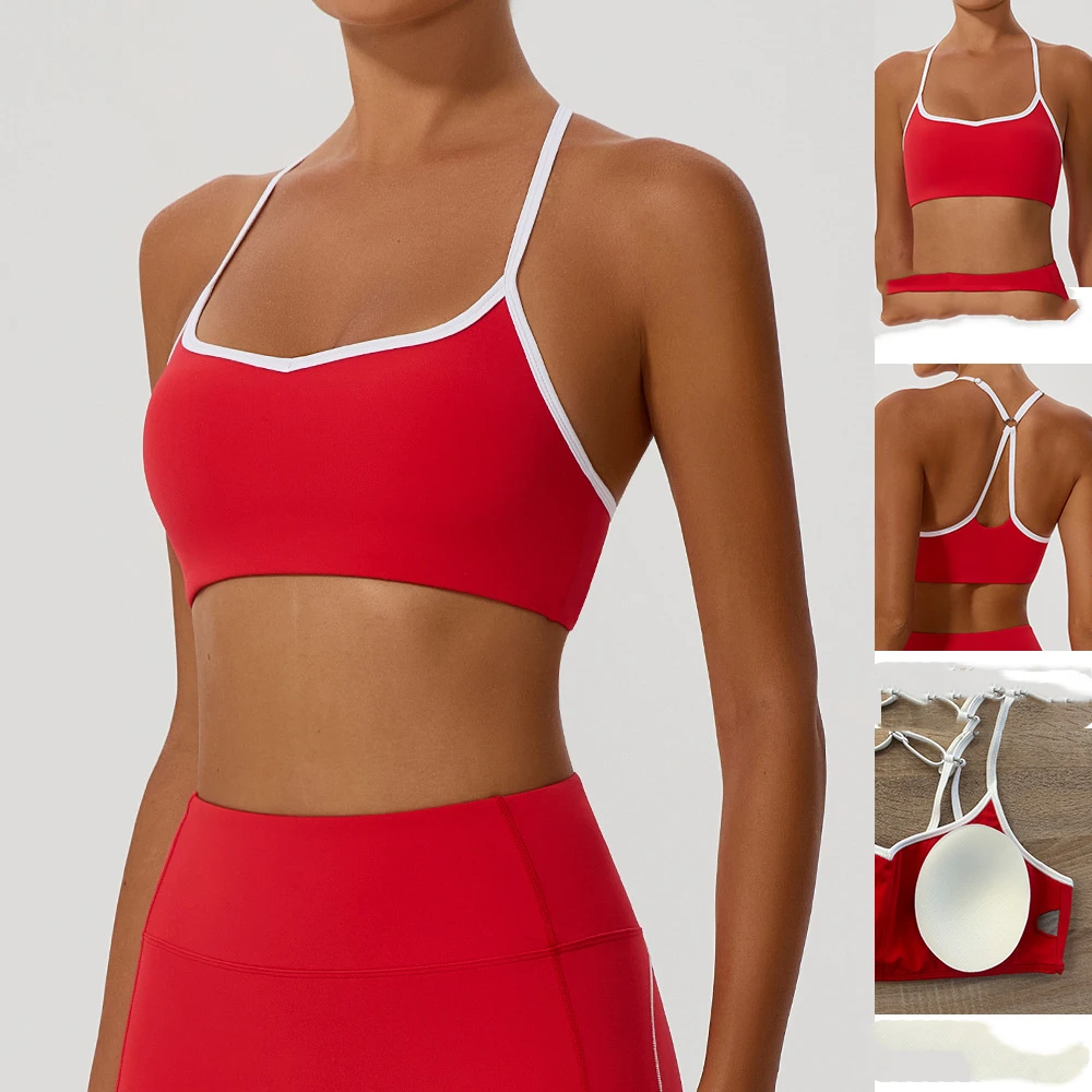 Adjustable Cross Shoulder Strap Sport Yoga Bra for Women Fashionable and Breathable Athletic Wear Seamless Design