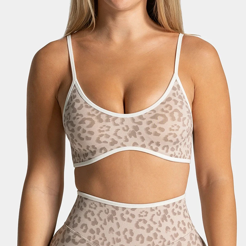 CIYING New Women Seamless Leopard Print Sports Bra Custom logo Contrast Binding Yoga Adjustable Strap Gym Workout Bra