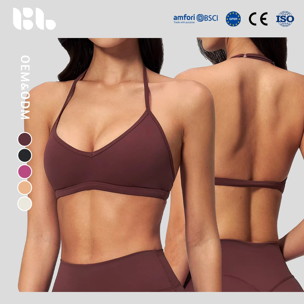 Women's High Support Padded Spandex/Nylon Yoga Sports Bra V-Neck Shockproof Lightweight Quick Dry Breathable Four-Way Stretch