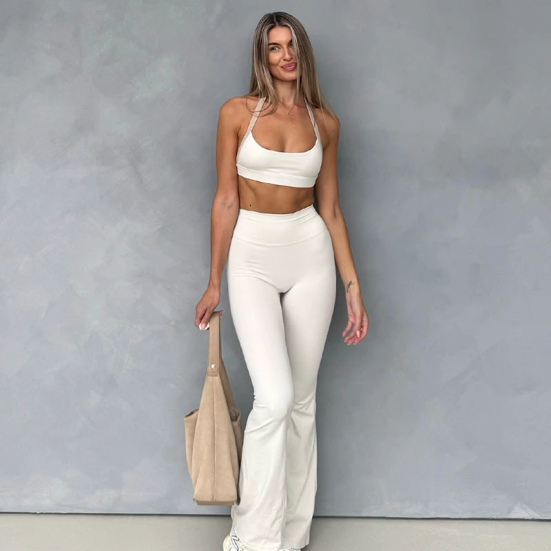 Color-blocked Yoga Bra, High-waisted, , Wide-leg Fitness Pants, Peach-shaped Flared Pants That Lift the Buttocks.