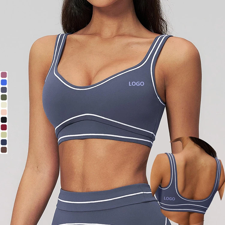 OEM/ODM Contrast Color Brushed Yoga Bra High-end Sense of U-shaped Beautiful Back Sports Running Fitness Yoga Clothes EWX7028