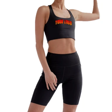 OEM Wholesale Men's Plus Size 2-Piece Yoga Set Breathable Eco-Friendly Sports Bra Mid Waist Short Leggings Pocket Fitness Gym