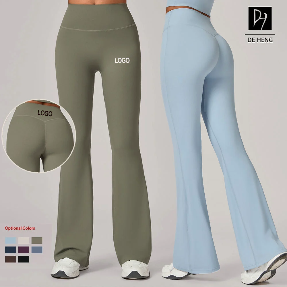 New High Elastic Solid Wide Legs Long Flared Pants High Waist Tummy Control Slimming Hip-Lifting Women Yoga Flared Leggings