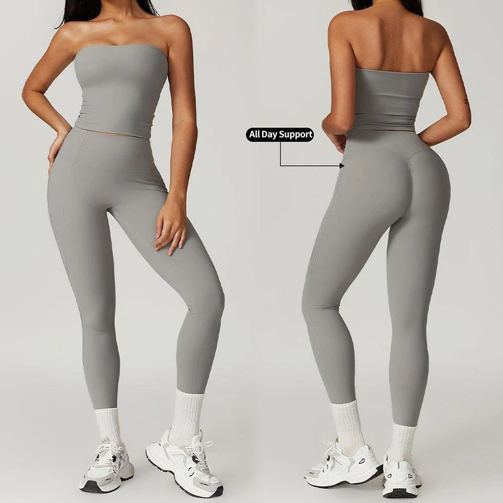 Custom Logo Solid Color Breathable Four-Way Stretch Fashion Activewear SportWear Workout Quick Dry Gym Wear 2 Piece Yoga Sets
