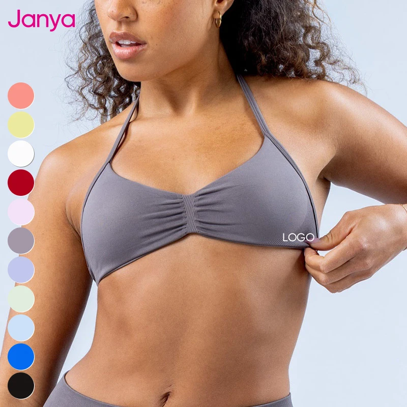 Janya Women's High Elastic Sports Bra Hot Sale Gym Fitness Yoga Bras Halter Neck Backless Underwear Seamless for Plus Size