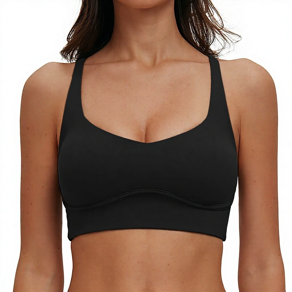 Women Eco Friendly Racerback Sports Bra Adjustable Straps Medium Support Breathable Mesh Solid Color Sports Fitness Bra