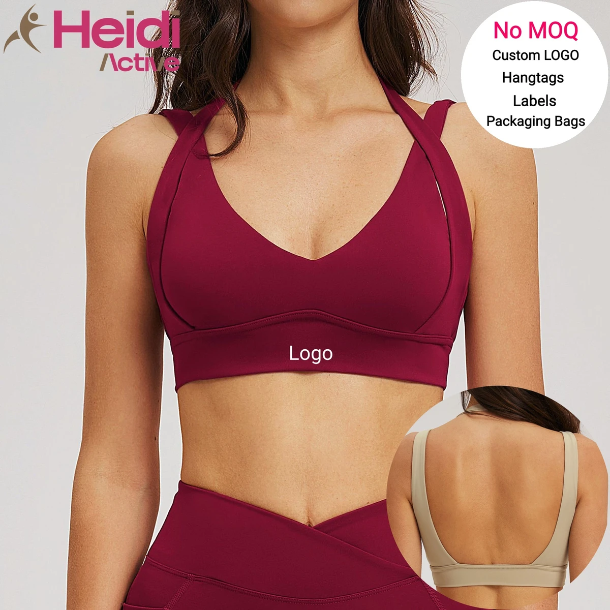 Custom Logo Active Wear Yoga Bra Lightweight Shockproof Nude Sense Halter Neck Hollow Back Women Running Sports Bra