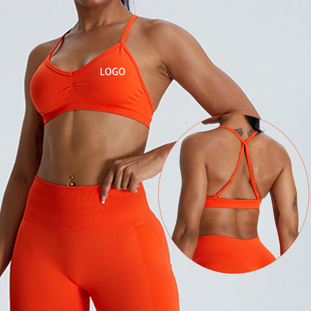 High Quality Elastic Bra Shoulder Strap Full Support Non-Slip Convertible Bandeau Quick Dry Open Back Sports Bra for Women